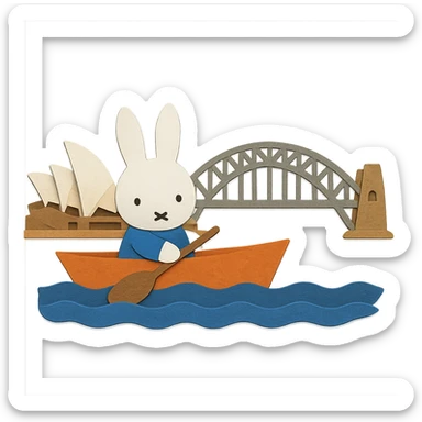 paper craft style Miffy in a boat on Sydney Harbour sticker