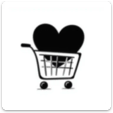 hand-drawn doodle of a shopping cart with a big red heart inside sticker