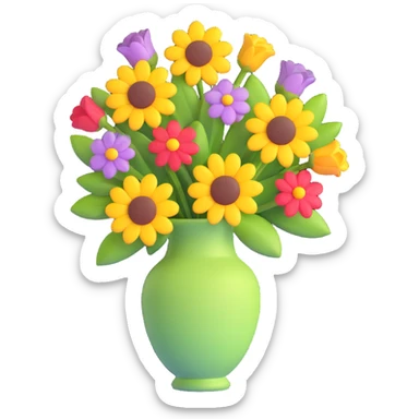 A 3D iOS style emoji of a vase with flowers sticker