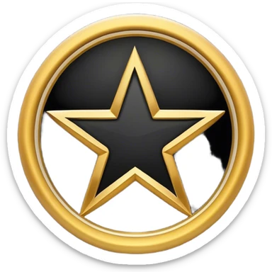 Create a sleek, emoji-style 'DK' logo with white intertwined letters, a golden circular outline, and a small golden star on a black background. The design should be minimal, high-quality, and optimized for small-scale use with a transparent background sticker