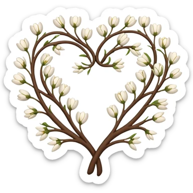 Natural minimal flower branches in a twisty heart shape sticker