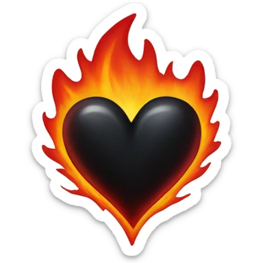Black heart with red flames around it sticker
