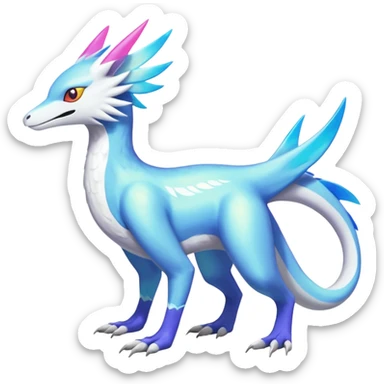 Colorful scaly flurry iridescent shiny bioluminescent translucent luminescent neon pastel bright pale Latias-Sergal-Vernid-Silvally-Renamon-Zeraora-Bastet-Fakémon-hybrid-fusion-creature, full body sticker