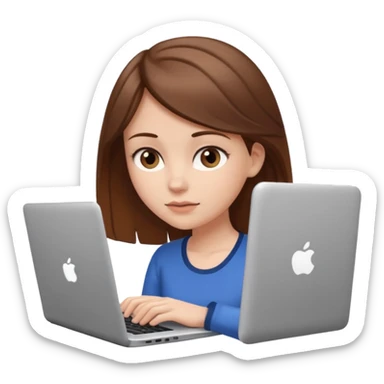 Make an emoji of a white girl with brown hair behind a laptop screen with her mouth not showing sticker