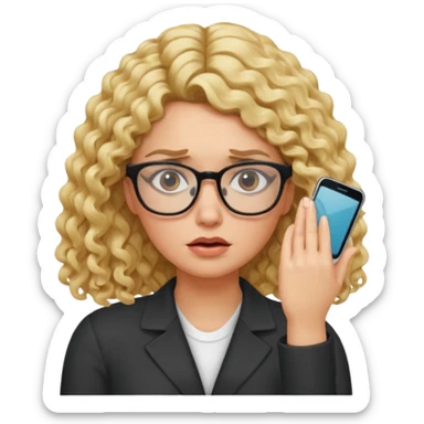 long curly blonde, square glasses, one hand face palm duh sticker