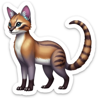 Colorful dark tropical white iridescent glorious divine exotic cute cool beautiful shiny beautiful fantasy-caracal-civet-genet-sergal-vernid-Cacomistle-oncilla-animal-Fakémon-hybrid-fursona (full body) sticker
