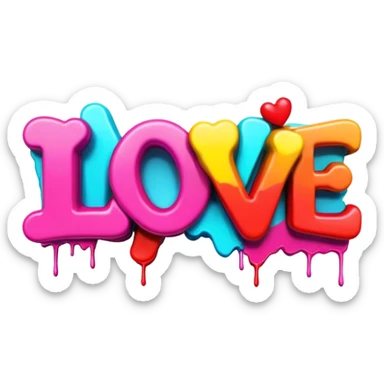 3D style, graffitied word Love sticker