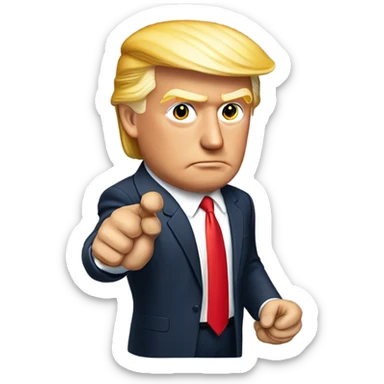 Trump holding up his ring finger with his left hand while holding his right hand in his left elbow sticker