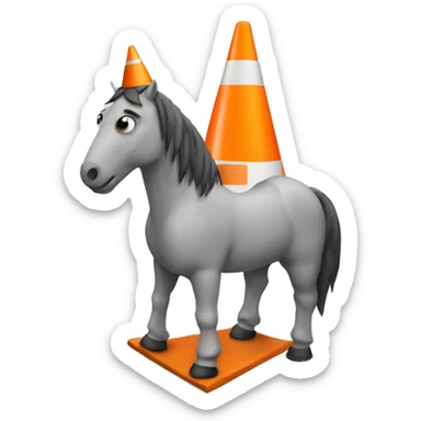 Horse with a road cone sticker