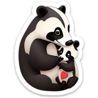 daddy badger holding a female baby badger with hearts aroud them sticker