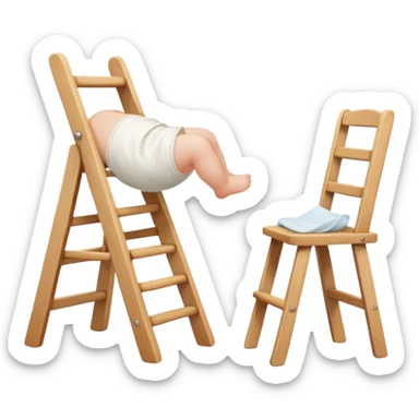 baby in a white diaper, standing while holding a chair sticker