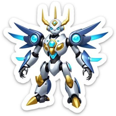 Shiny Cute Futuristic Mechanical Glossy Celestial Godly Divine Metal-Cyborg-Fakemon-Pokemon-Digimon-Spectrobes-fusion, full body sticker