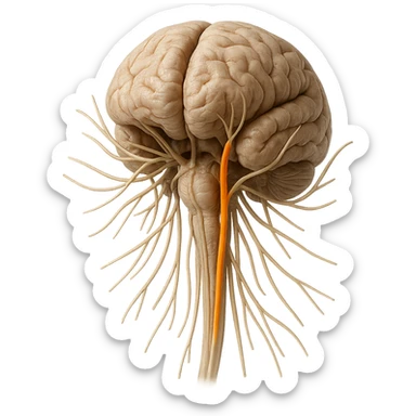 vagus nerve highlighted among other cranial nerves, hyper realistic 4K style, anatomical details, white background sticker