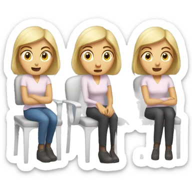 Caucasian woman, facial expression scared,chair and armchair next to her sticker