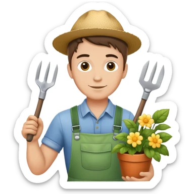 young white male gardener with gardening tools sticker