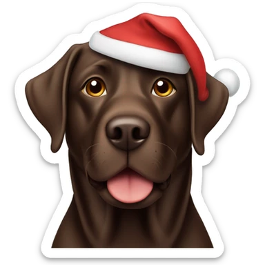 Chocolate Lab wearing a Santa hat sticker