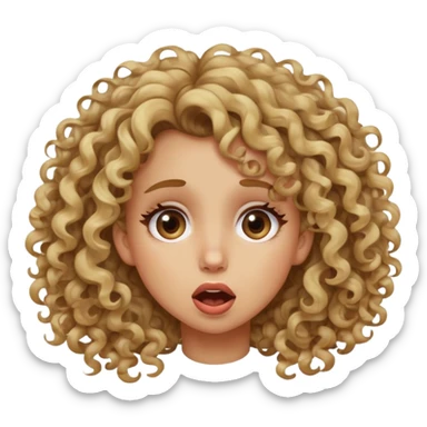 Girl with dirty blonde highlights on the end hair curly rolling her eyes all the way back with her mouth open sticker