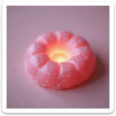 realistic pink candy with a glowing center, photorealistic style sticker