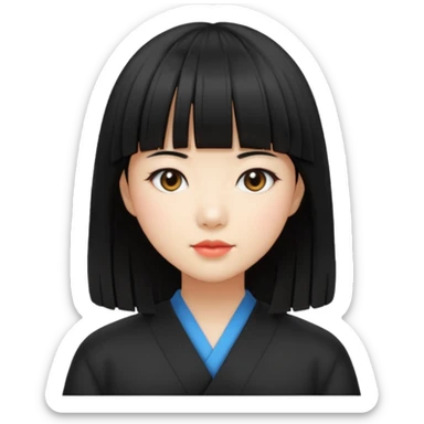 asian girl blunt fringe shoulder length hair sticker