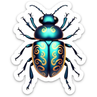 Cinematic Cheeky Beetle Portrait Emoji, Head tilted dramatically with an exaggeratedly shocked expression, featuring a compact, shiny body with wide, comically expressive eyes full of playful disbelief and subtly animated, ornate patterns, Simplified yet hilariously expressive features, highly detailed, glowing with a slightly sassy reflective glow, high shine, dramatic yet playful, stylized with an air of cheeky insect mischief, soft glowing outline, capturing the essence of a meme-worthy beetle that looks ready to scurry its way into viral fame! sticker