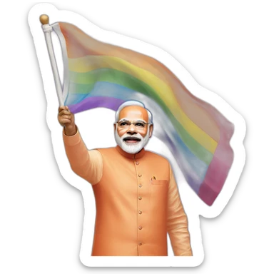 hyper realistic narendra modi waving lgbtq flag sticker