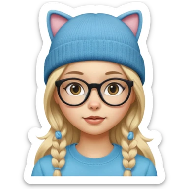 black Blonde girl wearing cat  glasses and beanie, long hair sticker