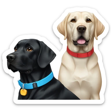 2 black labradors, one with a light blue collar, one with red collar. sticker
