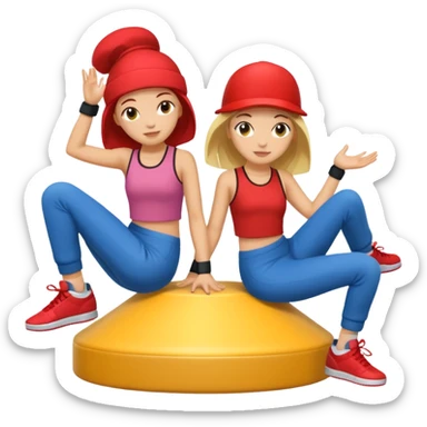 2 girls sitting in breakdance ride of fair  sticker