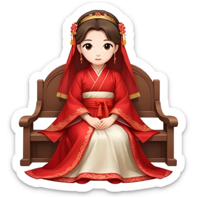Beautiful girl wearing red Hanfu wedding dress sitting sticker