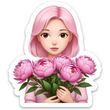 Beautiful girl holding many peonies sticker