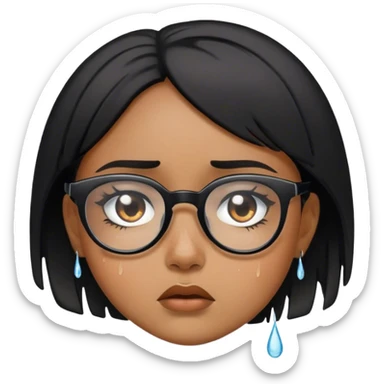 Brown girl with short black hair with black glasses crying  sticker