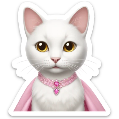 White Cat wearing a pink princes dress sticker