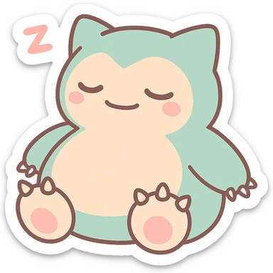 chibi style Snorlax sleeping with three toe claws on each foot, transparent background sticker