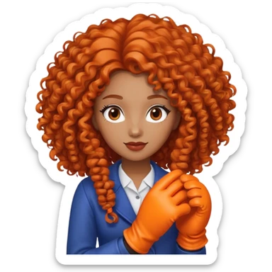 Ginger curly long hair lady with orange box gloves sticker