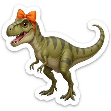 velociraptor con un moño naranja en la cabeza sticker