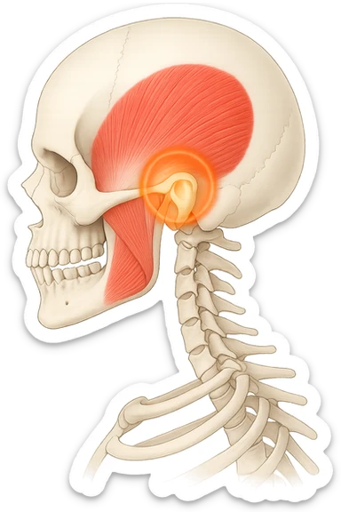 focus su muscolo temporale illuminato con un cerchio sticker