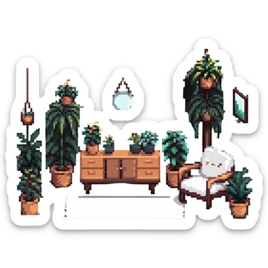 minimalist aesthetic room with simple furniture and plants sticker