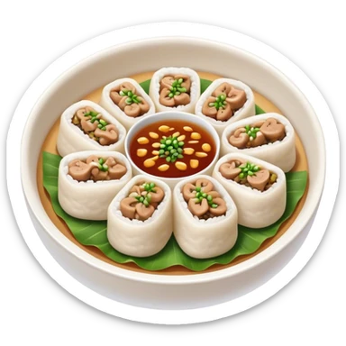 Cinematic Realistic B√°nh cu·ªën Dish Emoji, featuring steamed rice rolls filled with savory minced pork and mushrooms rendered with soft textures and inviting, warm lighting. sticker