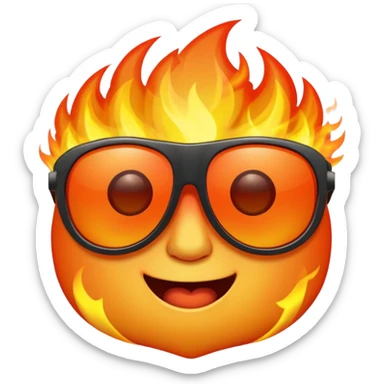 Make a fire emoji with sunglasses but without a face, just fire with glasses sticker