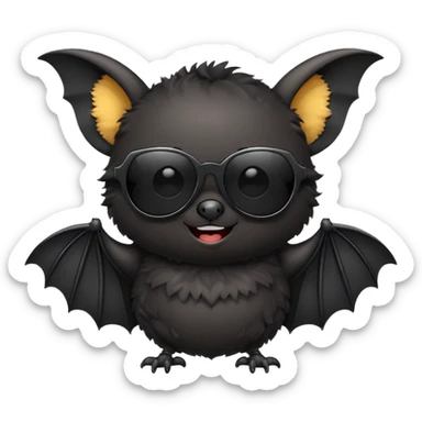 cute black bat with sunglasses, full body sticker