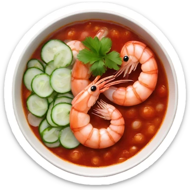 Shrimps in bowl with red sauce and chopped cilantro and onions cucumber  sticker