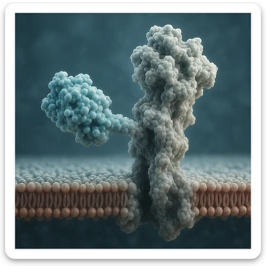 insulin interacting with a receptor on the cell membrane, hyper realistic 4K style, molecular details, scientific atmosphere sticker