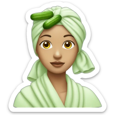 girl with cucumbers on her eyes and a towel on her head sticker