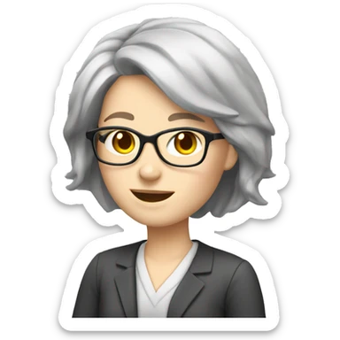 teacher female short gray hair glasses pale skin sticker