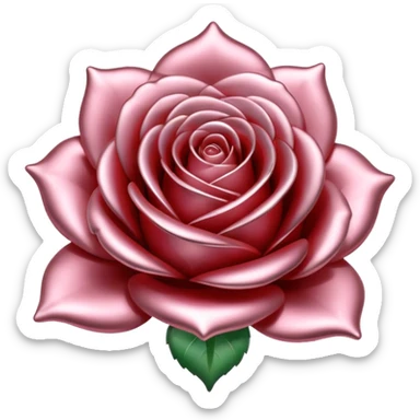 A rose emoji made of liquid silver metal, smooth metallic petals, reflective chrome surface, soft gradients, elegant shape, minimalistic iOS emoji style, centered, clean white background, realistic highlights, no text sticker