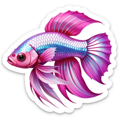 pink and white betta fish with curled tail sticker
