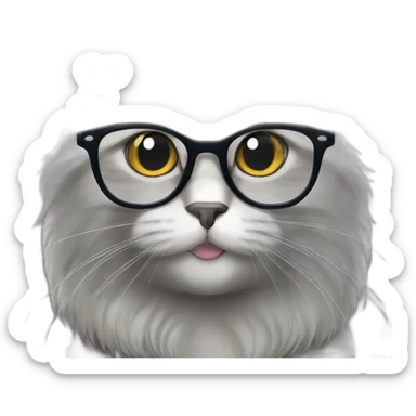Grey Cat British Longhair smiling with glasses sticker