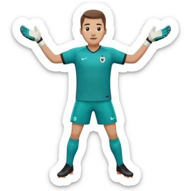soccer goalkeeper teal shirt, shorts football boots arms out sticker