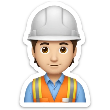 Creo un emoji de un ING civil cabello rizado y casco blanco  que sea hombre y morenito sticker