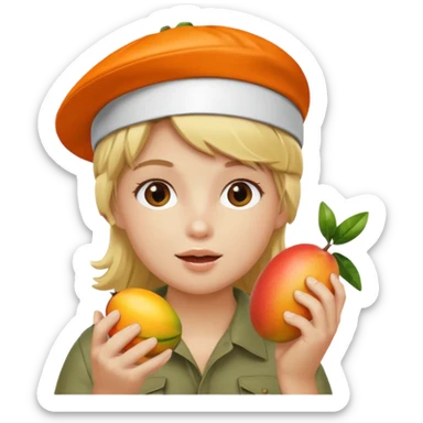 make a 67 mason eating mango name river but make him have blonde hair and a visor sticker